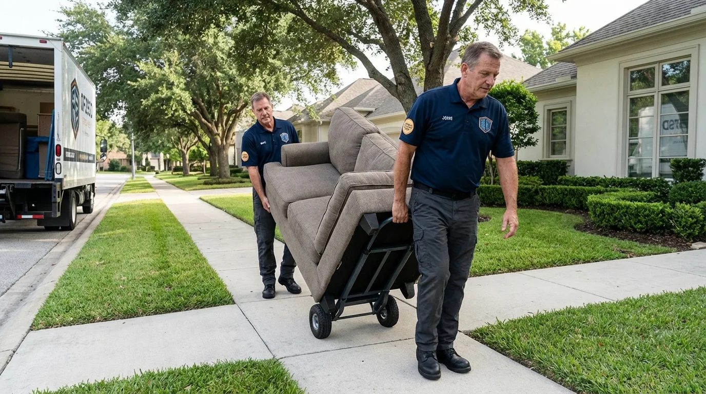 Local residential moving crew loading furniture in Healdton, OK
