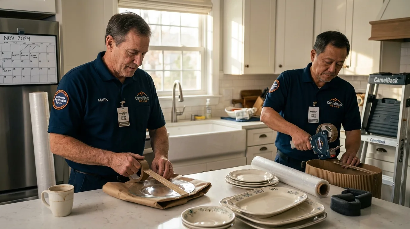 Professional crew packing kitchen dishware in Healdton, OK